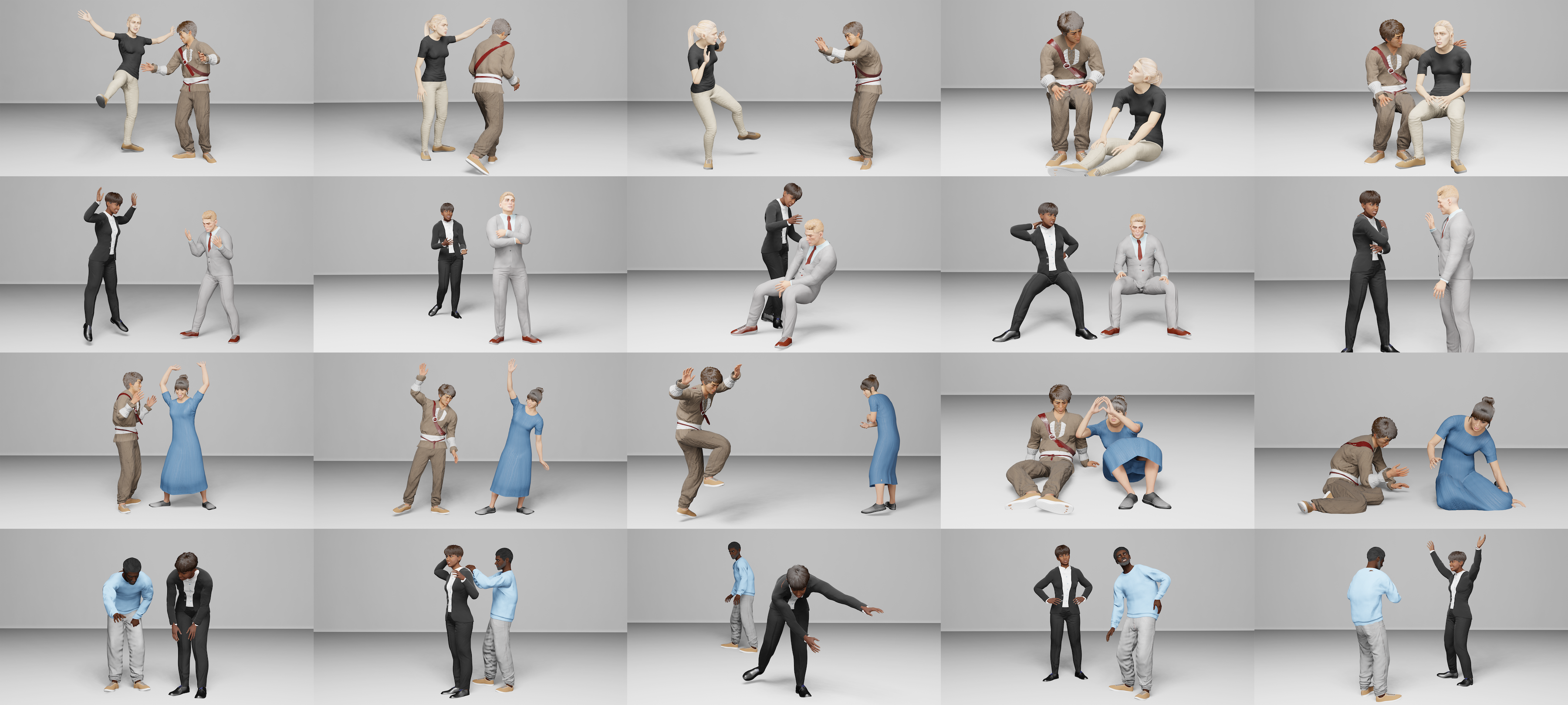 Poster, showing various characters in pairs of two performing different postures